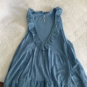 Free People Blue Ruffled Sleeveless Tank Top
